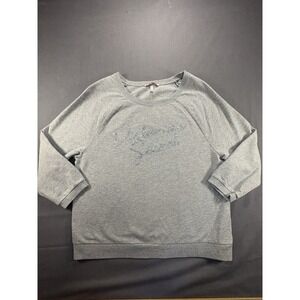 Victorias Secret 3/4 Sleeve Sweatshirt Women's M Oversized Sequin Logo Lightgray